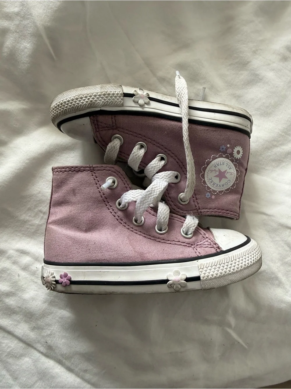 Converse Kids Pink High-Top Canvas Sneakers with Floral Details